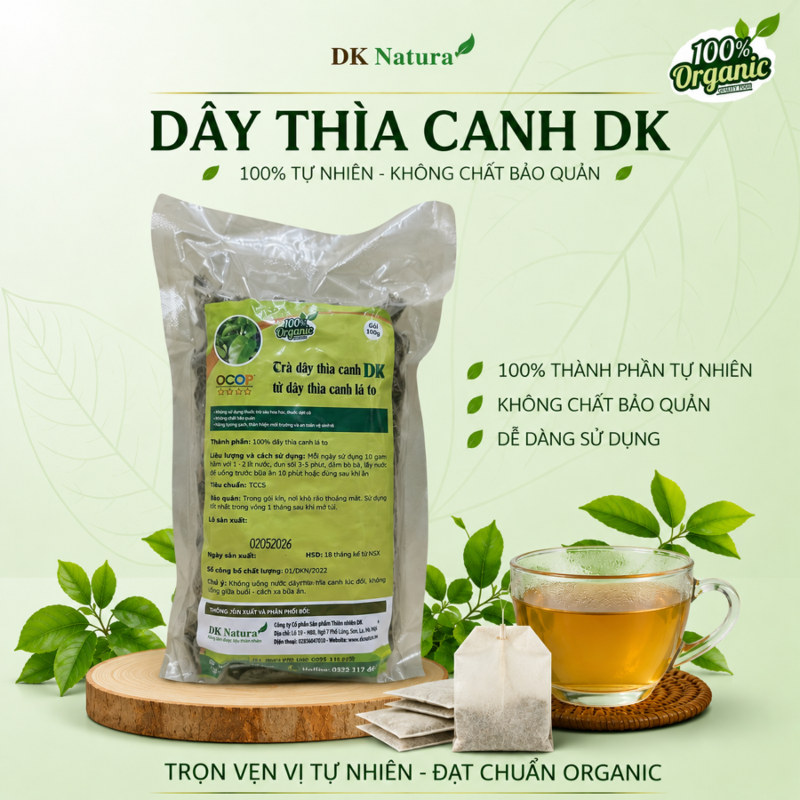 Trà dây thìa canh - Gói 100g hút chân không - Tiêu chuẩn GACP WHO - DK Natura 1 poster123